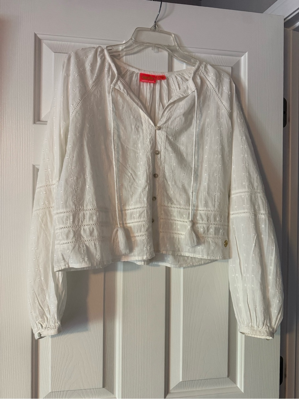 Superdry White Embroidered Button-Front Peasant Blouse